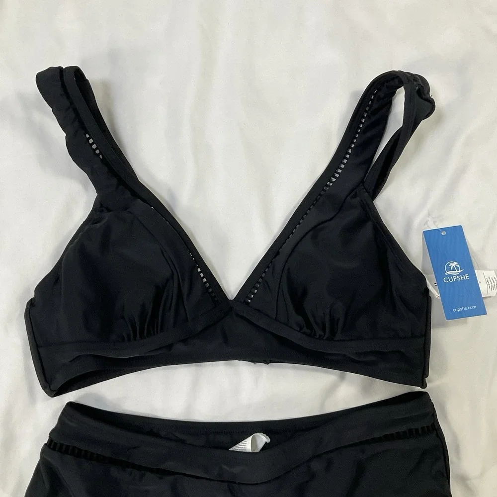 Cupshe Black 2-piece Women's Swimsuit SZ M With Mesh Trim NWT Summer 433